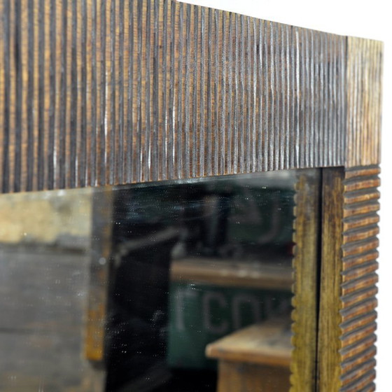 Image 1 of Eikenhouten brutalistische spiegel, jaren 70