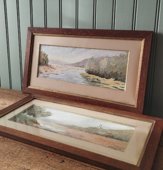 Image 1 of P. Chaumette, Lakeside Landscapes, 1930 - Pair of framed watercolors.