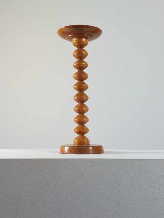 Image 1 of Vintage wooden mid-century candlestick, 1970s