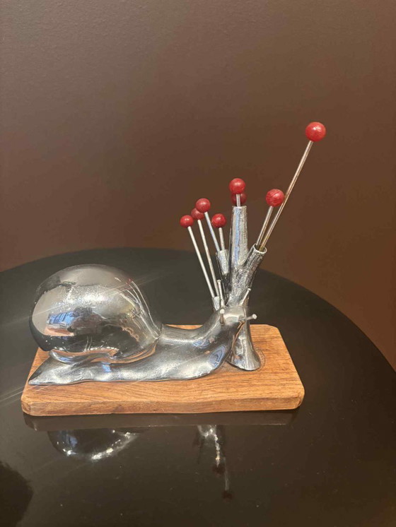 Image 1 of Cocktail picks Vintage 1930's French Snail Appetizer Forks Set 