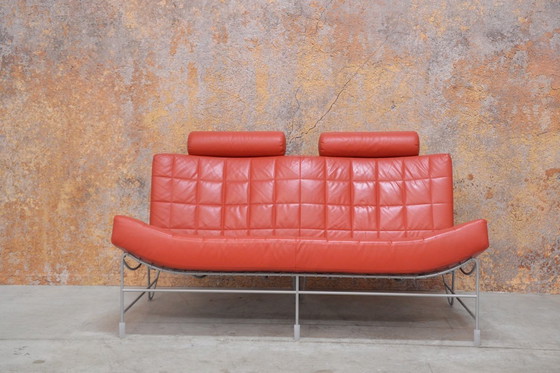 Image 1 of Red leather Leolux Volare design two-seater sofa