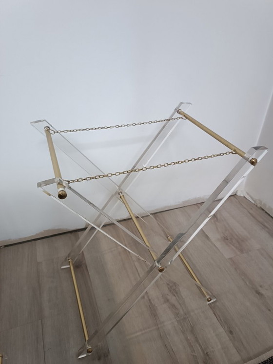 Image 1 of Folding side table in plexiglass and brass, 1970s
