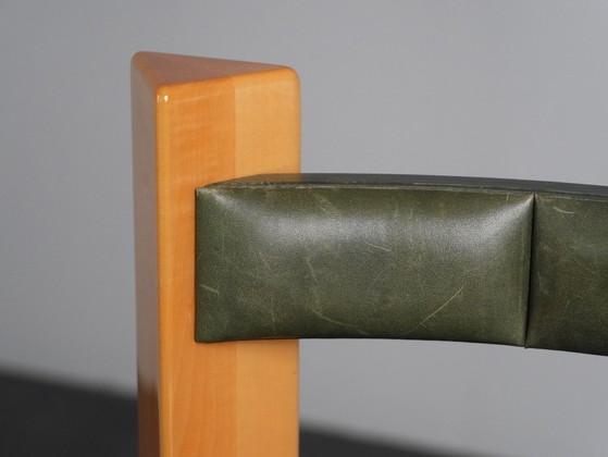 Set aus 3 architektonischen Barhockern aus Holz und Leder, 1990er Jahre, Grün (Foto 10 von 10)