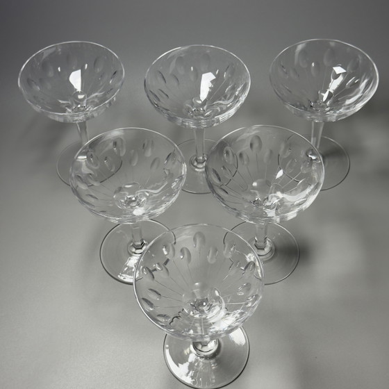 Image 1 of Val Saint Lambert Nestor “Hamlet” Cut – Set van 6 handgeslepen Art Deco kristallen champagne-/sorbetglazen, België, catalogus 19