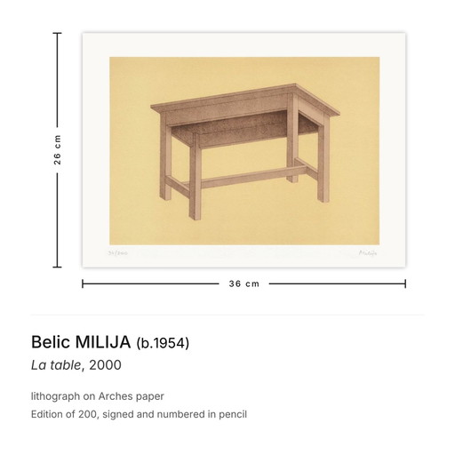 Belic MILIJA La table Litografia firmata 2000