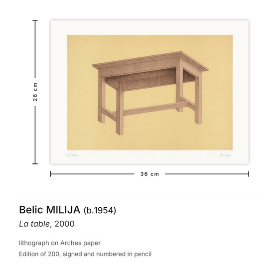 Image 1 of Belic MILIJA La table Litografia firmata 2000