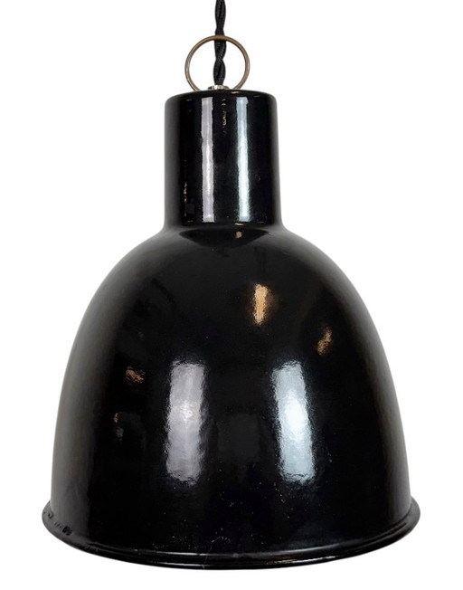 Small Industrial Black Enamel Ceiling Lamp, 1950s