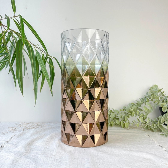 Vintage Glass Vase with Rose Gold Gradient Geometric Pattern (photo 2 of 12)