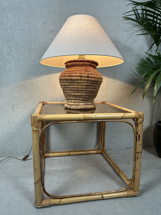 Image 1 of Table d'appoint vintage - bambou et verre