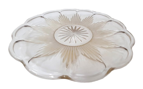 Image 1 of Piatto da torta decorato in vetro trasparente vintage