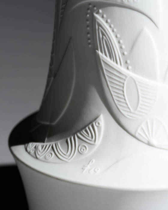 Image 1 of Cuno Fischer Vase TRIO Hutschenreuther Bisque Porcelain Op Art Relief 38+32+27cm