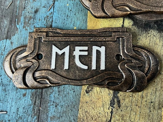 Image 1 of Set di tre insegne per toilette in stile Art Nouveau: ghisa, bronzo con lettere argentate