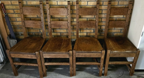 Image 1 of Table de salle à manger ronde ancienne avec 4 chaises