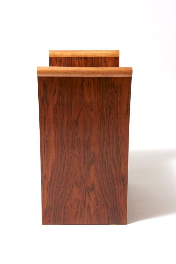 Image 1 of Art Deco footrest in walnut and gold velvet