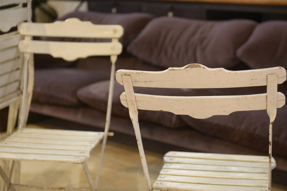 Set of 4 folding garden chairs from the 1960s. – Garden furniture, Wood, polished steel, Vintage (photo 3 of 10)