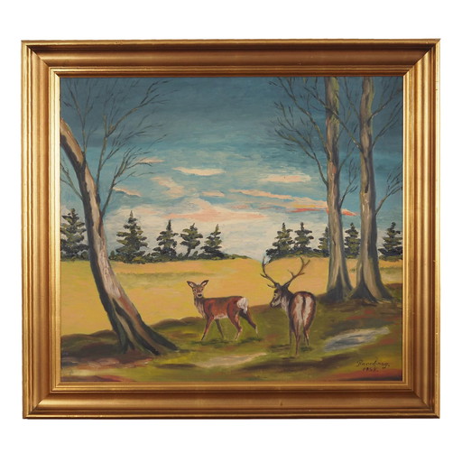 Peinture "La paire de cerfs", design scandinave, années 1960