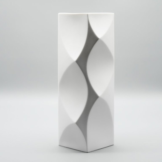 Image 1 of HUTSCHENREUTHER Biskuitporzellan-Vase „Archais“ Heinrich Fuchs Op Art Retro H 28cm