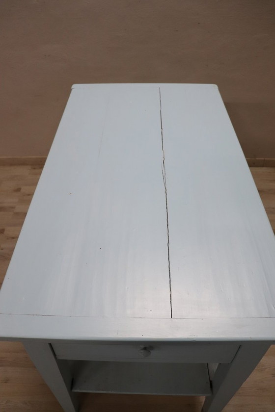 Image 1 of Table de cuisine ou de travail en sapin laqué bleu, Italie, fin du XIXe siècle