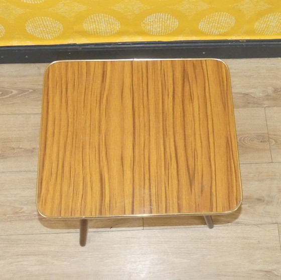 Image 1 of vintage 60er Jahre Beistelltisch XL Blumenhocker Holzoptik hell eckig 42x38 H42 Cocktailtisch mid century retro Tisch side table