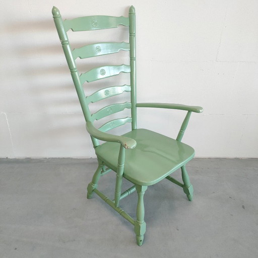 Silla de chimenea tipo escalera vintage de los años 50/60 (pintada de verde)
