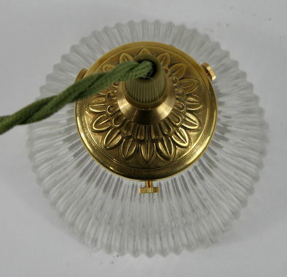 Image 1 of Vintage French Holophane Pendant Lamp Glass Ribbed