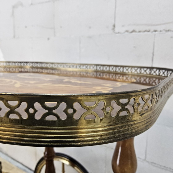 Vintage Italian Bar Cart (inlay work) romantic, Brass, Wood, Brown (photo 11 of 15)