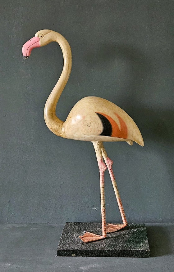 Image 1 of A wooden flamingo, decorative object mid-20th century,
