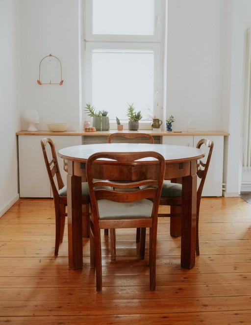 Vintage Extendable Dining Table + 4 Chairs – Wood – Folding Table – eettafels