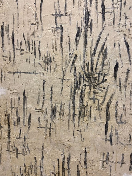 Image 1 of Antique Painting on Wooden Panel, Clown in the Style of Bernard Buffet, Double-Sided