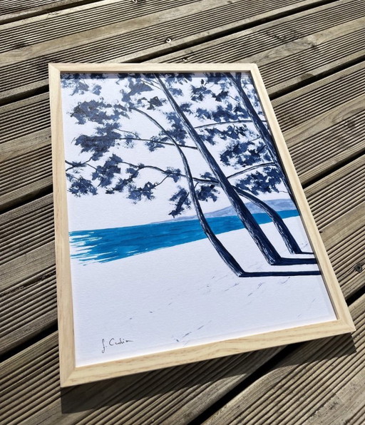 Oost-Indische inkt op wit fabriano papier 300g Onderwerp: Cap Coz Formaat 40x30 cm.