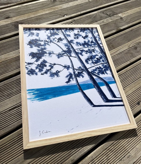 Image 1 of Oost-Indische inkt op wit fabriano papier 300g Onderwerp: Cap Coz Formaat 40x30 cm.