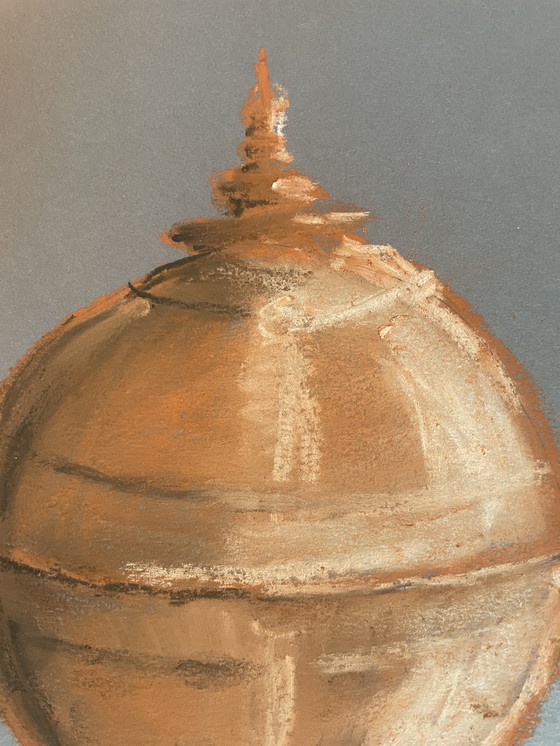 Image 1 of Scatola di caramelle in terracotta pastello su carta indaco