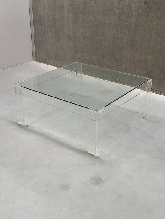 Image 1 of Vintage lucite salontafel - acrylaat poten met glazen blad