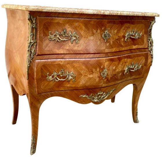 Image 1 of Louis XV style chest of drawers in marquetry and veined marble