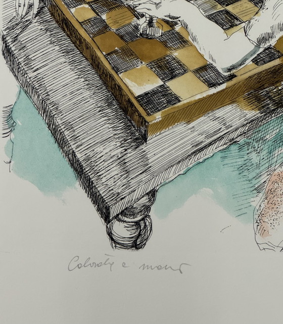 Image 1 of Gravure de Roberta Correnti, 50 x 70 cm, jeu d'échecs, figuratif