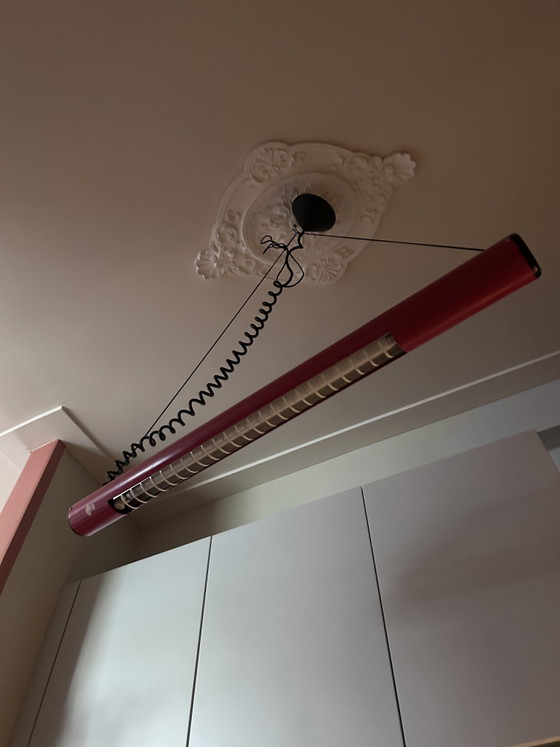 Image 1 of Zeldzame Space Age Hanglamp in Dieprood – Verstelbaar Design uit de Jaren 70