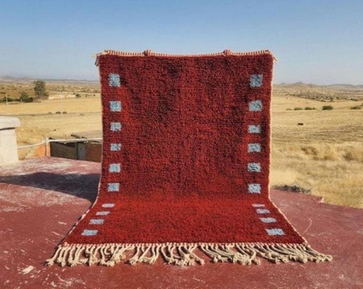 Nouveau tapis berbère marocain 300 × 200 cm – Rouge rouille – Laine naturelle