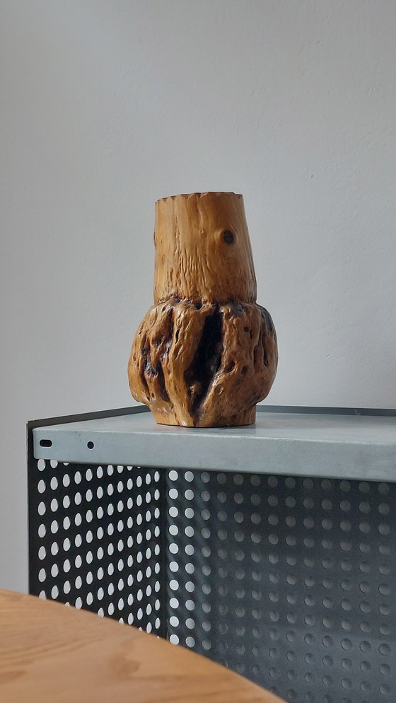 Image 1 of Hand-carved brutalist vintage root wood vase