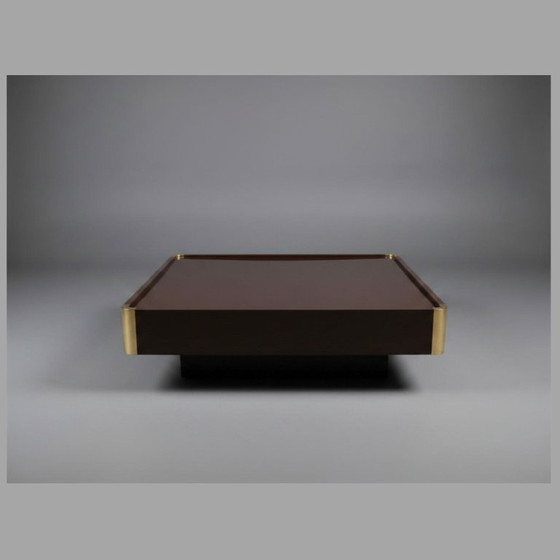 Image 1 of Vintage Belgochrom gelakte salontafel met messing hoeken