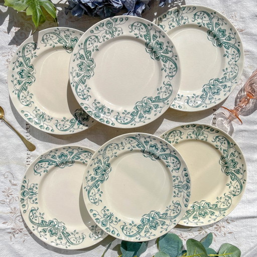 Set of 6 Small Antique Ironstone Plates "Figuig" – Longchamp 19th Century