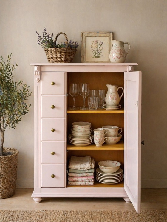 Image 1 of Powder pink pine lard cupboard, maid's cupboard, buffet cabinet