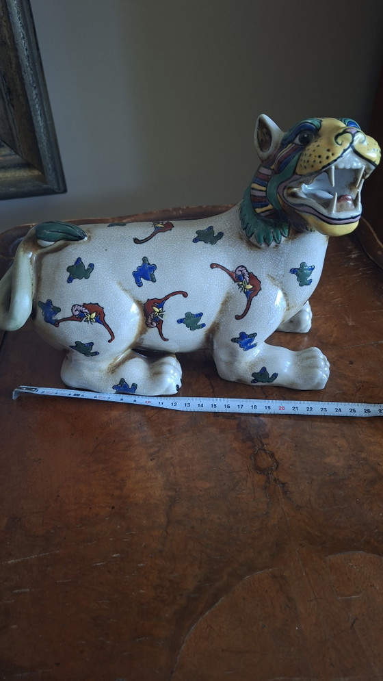Vintage Kutani stijl Shishi leeuw - Porseleinen Foo hond beschermer - 24 cm - Kleurrijk – Decoratieve objecten (photo 7 of 8)