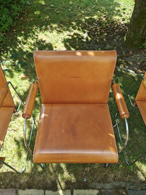 Image 1 of Set di 6 sedie di design originali Arrben Italia - Pelle e cromo