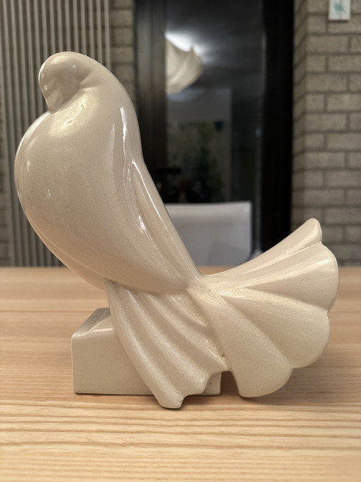 Art Deco craquele beeld duif Jacques Adnet