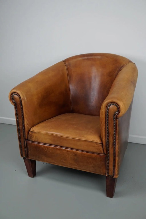 Vintage Nederlandse cognackleurige leren clubfauteuil