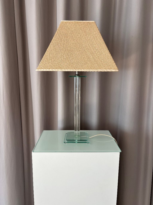 Vintage Hollywood Regency Acrylic Table Lamp With Original Woven Shade – tafellampen, Plastic