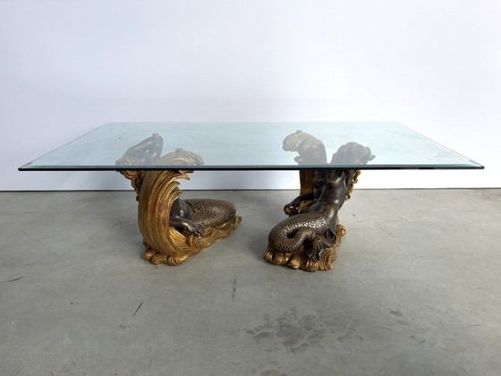 Vintage Gilt Wood Mermaid Coffee Table, 1960s – Glass (photo 10 of 11)