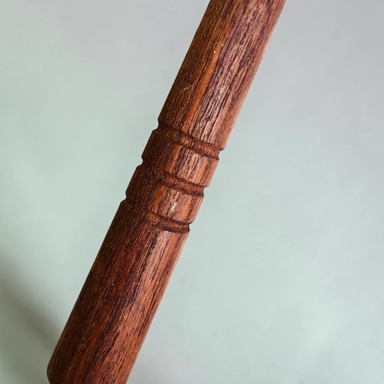 Image 1 of Japandi style wrapped fabric and teak wood hanging lamp shade, Sweden 1950s-60s