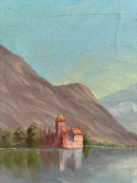 Dipinto a olio vintage firmato, paesaggio di lago di montagna – Dipinti e disegni, Canvas (photo 4 of 13)