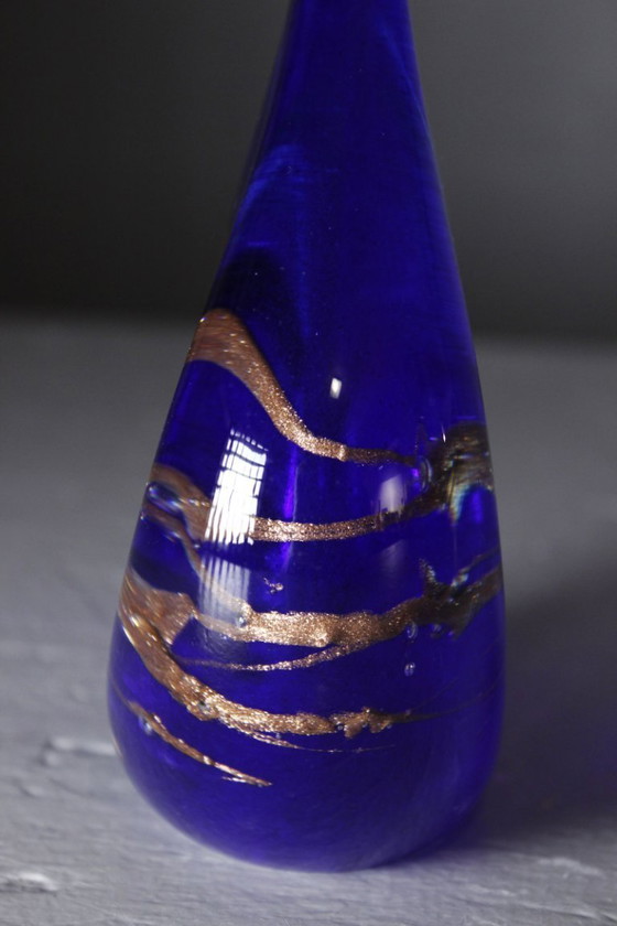 Image 1 of Michèle Luzoro in Biot - Blown glass sculpture with gold inclusions on cobalt, dated 2000